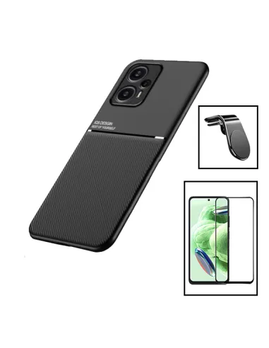 Kit Capa Magnetic Lux + Vidro Full Cover + Suporte Magnético L para Xiaomi Poco F5 - Preto