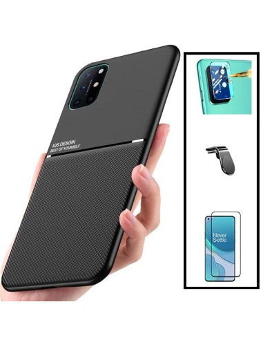 Kit Capa Magnetic Lux + 5D Full Cover + Película de Câmara + Suporte Magnético L Safe Driving para onePlus 8T+ 5G