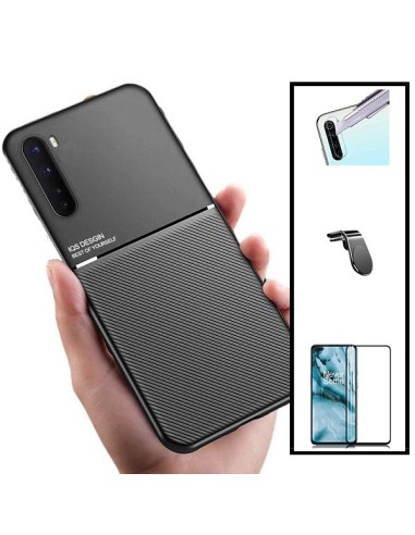 Kit Capa Magnetic Lux + 5D Full Cover + Película de Câmara + Suporte Magnético L Safe Driving para Oppo A91