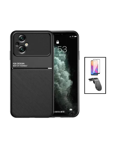 Kit Capa Magnetic Lux + Vidro Full Cover + Suporte Magnético L para Xiaomi Poco M5 - Preto