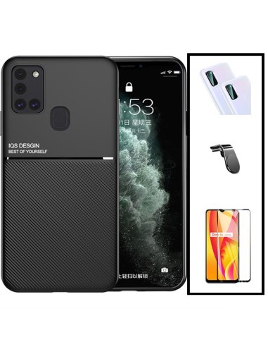 Kit Capa Magnetic Lux + 5D Full Cover + Película de Câmara + Suporte Magnético L Safe Driving para Samsung Galaxy M30s