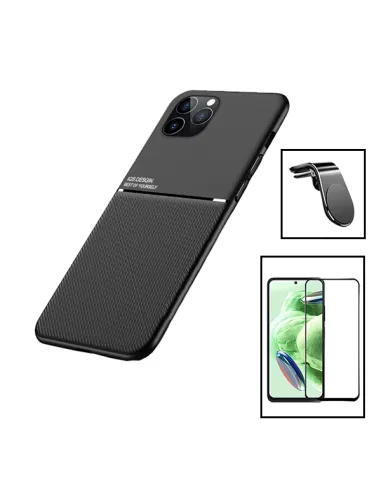 Kit Capa Magnetic Lux + Vidro Full Cover + Suporte Magnético L para Xiaomi Redmi 12 5G - Preto