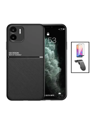 Kit Capa Magnetic Lux + Vidro Full Cover + Suporte Magnético L para Xiaomi Redmi A2 - Preto