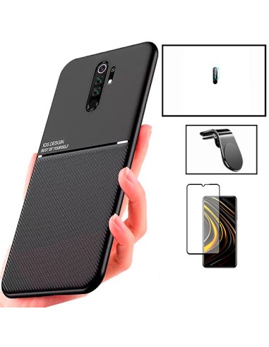 Kit Capa Magnetic Lux + 5D Full Cover + Película de Câmara + Suporte Magnético L Safe Driving para Xiaomi Redmi 9