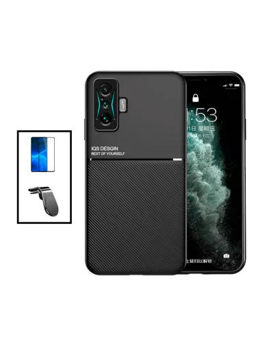 Kit Capa Magnetic Lux + Vidro Full Cover + Suporte Magnético L para Xiaomi Redmi K50 Gaming - Preto