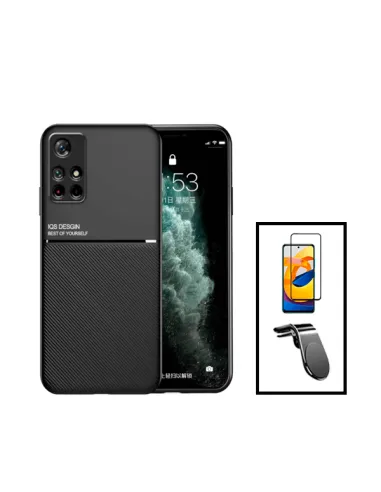 Kit Capa Magnetic Lux + Vidro Full Cover + Suporte Magnético L para Xiaomi Redmi Note 11 - Preto