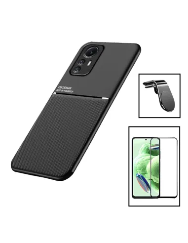 Kit Capa Magnetic Lux + Vidro Full Cover + Suporte Magnético L para Xiaomi Redmi Note 12S - Preto