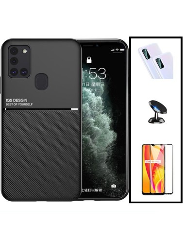 Kit Capa Magnetic Lux + 5D Full Cover + Película de Câmara Traseira + Suporte Magnético de Carro para Samsung Galaxy M21