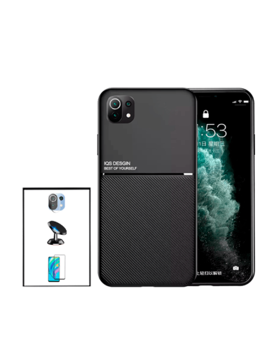 Kit Capa Magnetic Lux + 5D Full Cover + Película de Câmara Traseira + Suporte Magnético de Carro para Xiaomi Mi 11 Lite