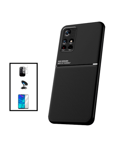 Kit Capa Magnetic Lux + 5D Full Cover + Película de Câmara Traseira + Suporte Magnético de Carro para Xiaomi Poco M4 Pro 5G