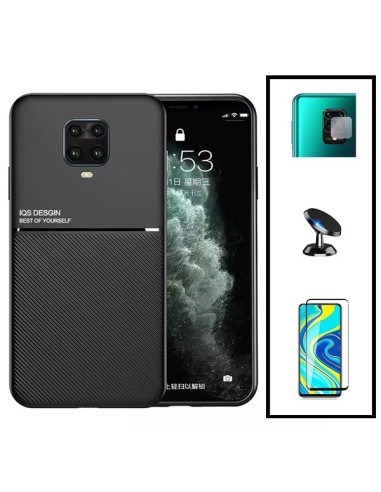 Kit Capa Magnetic Lux + 5D Full Cover + Película de Câmara Traseira + Suporte Magnético de Carro para Xiaomi Redmi Note 9 Pro Ma