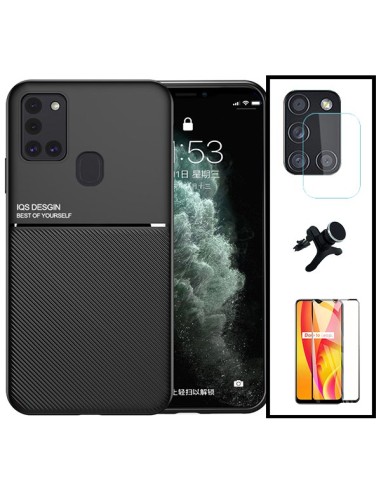 Kit Capa Magnetic Lux + 5D Full Cover + Película de Câmara Traseira + Suporte Magnético de Carro Reforçado para Samsung Galaxy M