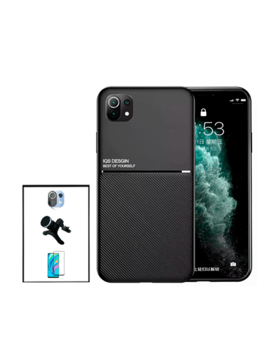 Kit Capa Magnetic Lux + 5D Full Cover + Película de Câmara Traseira + Suporte Magnético de Carro Reforçado para Xiaomi Mi 11 Lit