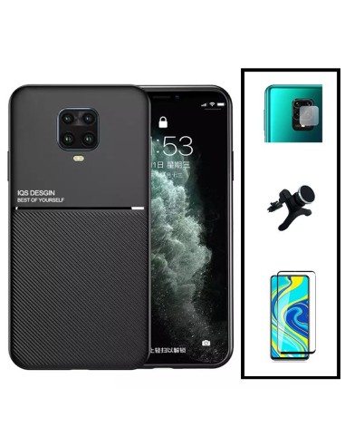 Kit Capa Magnetic Lux + 5D Full Cover + Película de Câmara Traseira + Suporte Magnético de Carro Reforçado para Xiaomi Poco M2 P