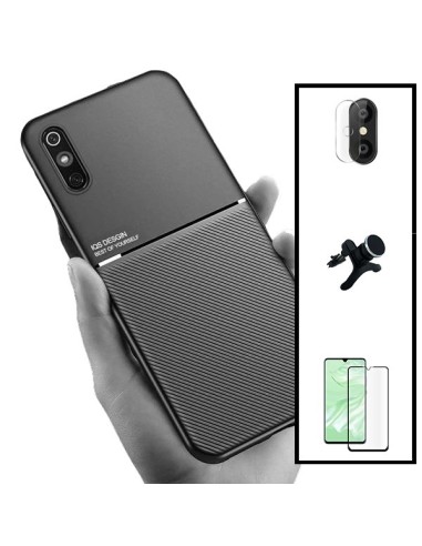 Kit Capa Magnetic Lux + 5D Full Cover + Película de Câmara Traseira + Suporte Magnético de Carro Reforçado para Xiaomi Redmi 9AT