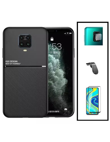 Kit Capa Magnetic Lux + 5D Full Cover + Película de Câmara Traseira + Suporte Magnético L Safe Driving para Xiaomi Poco M2 Pro