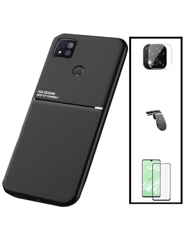 Kit Capa Magnetic Lux + 5D Full Cover + Película de Câmara Traseira + Suporte Magnético L Safe Driving para Xiaomi Redmi 9 Activ