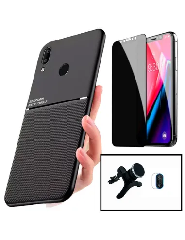 Kit Capa Magnetic Lux + Anti-Spy + Película de Câmara + Suporte Magnético Reforçado para Huawei P Smart 2019