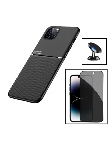 Kit Capa Magnetic Lux + Anti-Spy Vidro Full Cover + Suporte Magnético para Apple iPhone 15 - Preto