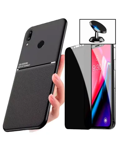 Kit Capa Magnetic Lux + Anti-Spy Vidro Full Cover + Suporte Magnético para Huawei P Smart 2019