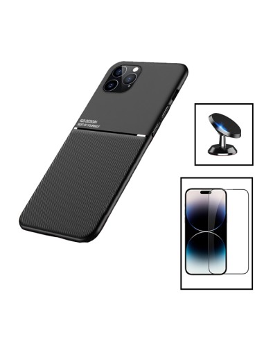 Kit Capa Magnetic Lux + 5D Full Cover + Suporte Magnético de Carro para Apple iPhone 15 Plus - Preto