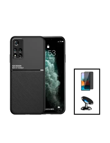 Kit Capa Magnetic Lux + Anti-Spy Vidro Full Cover + Suporte Magnético para Xiaomi 11i HyperCharge - Preto