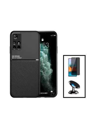 Kit Capa Magnetic Lux + Anti-Spy Vidro Full Cover + Suporte Magnético para Xiaomi Poco M4 Pro - Preto