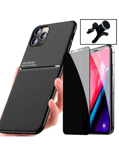 Kit Capa Magnetic Lux + Anti-Spy Vidro Full Cover + Suporte Magnético Reforçado para iPhone 11 Pro Max