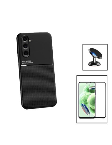 Kit Capa Magnetic Lux + 5D Full Cover + Suporte Magnético de Carro para Samsung Galaxy M34 5G - Preto