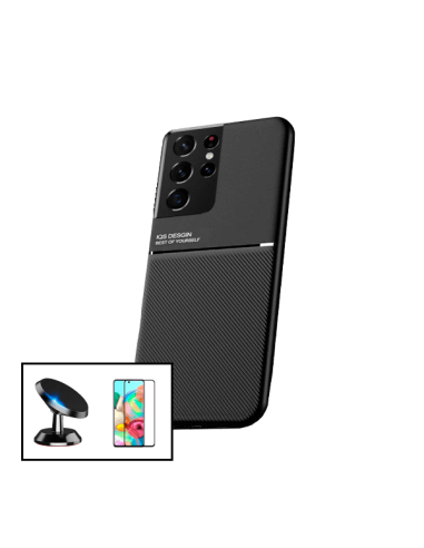 Kit Capa Magnetic Lux + 5D Full Cover + Suporte Magnético de Carro para Samsung Galaxy S21 Ultra 5G