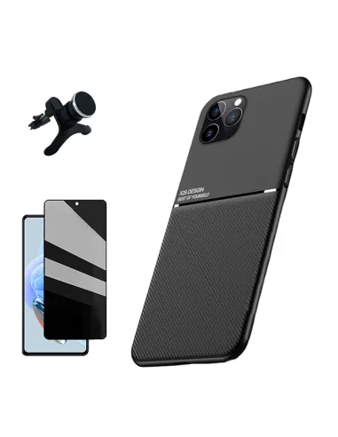 Kit Capa Magnetic Lux + Anti-Spy Vidro Full Cover + Suporte Magnético Reforçado para Xiaomi Redmi 12 - Preto