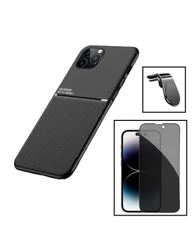 Kit Capa Magnetic Lux + Anti-Spy Vidro Full Cover + Suporte Magnético L para Apple iPhone 15 - Preto