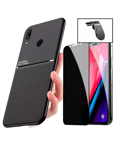 Kit Capa Magnetic Lux + Anti-Spy Vidro Full Cover + Suporte Magnético L para Huawei P Smart 2019