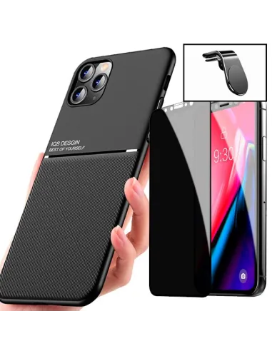 Kit Capa Magnetic Lux + Anti-Spy Vidro Full Cover + Suporte Magnético L para iPhone 11