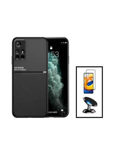 Kit Capa Magnetic Lux + 5D Full Cover + Suporte Magnético de Carro para Xiaomi Poco M4 Pro - Preto