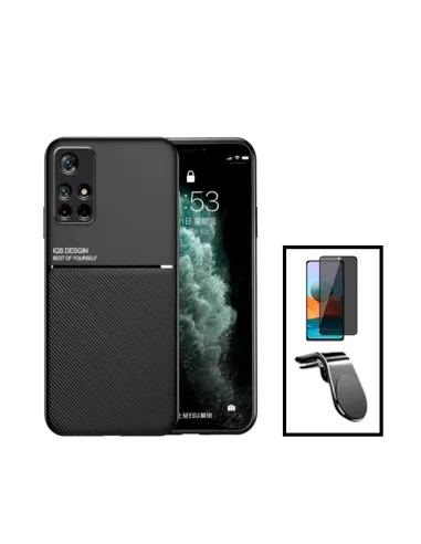 Kit Capa Magnetic Lux + Anti-Spy Vidro Full Cover + Suporte Magnético L para Xiaomi Poco M4 Pro - Preto