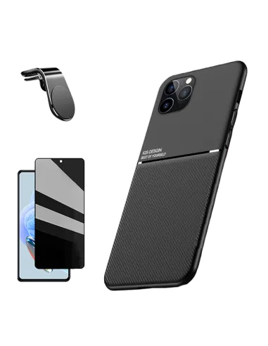 Kit Capa Magnetic Lux + Anti-Spy Vidro Full Cover + Suporte Magnético L para Xiaomi Redmi 12 - Preto