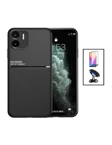 Kit Capa Magnetic Lux + 5D Full Cover + Suporte Magnético de Carro para Xiaomi Redmi A1 - Preto