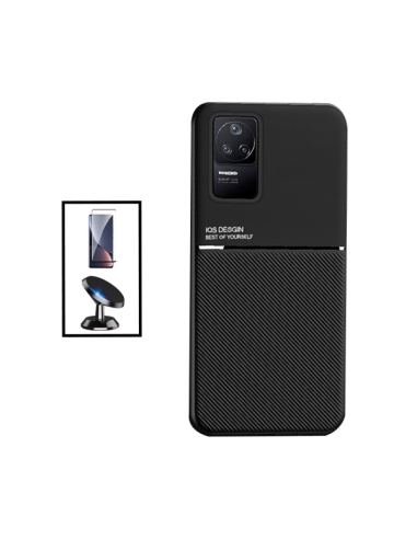 Kit Capa Magnetic Lux + 5D Full Cover + Suporte Magnético de Carro para Xiaomi Redmi K50 Pro - Preto