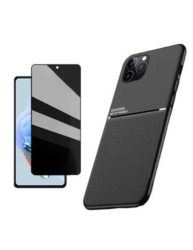 Kit Capa Magnetic Lux + Anti-Spy Vidro Full Cover para Xiaomi Redmi Note 12R - Preto