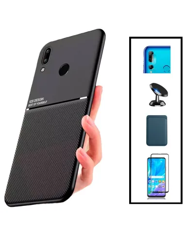 Kit Capa Magnetic Lux + Magnetic Wallet Azul + Vidro + Película de Câmara + Suporte Magnético para Huawei P Smart 2019