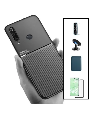 Kit Capa Magnetic Lux + Magnetic Wallet Azul + Vidro + Película de Câmara + Suporte Magnético para Huawei P30 Lite