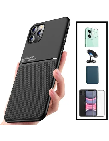 Kit Capa Magnetic Lux + Magnetic Wallet Azul + Vidro + Película de Câmara + Suporte Magnético para iPhone 11 Pro