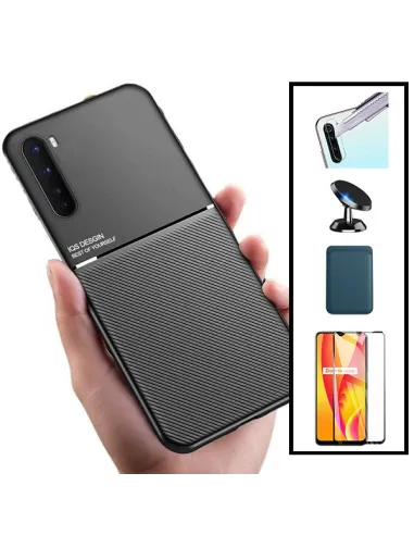 Kit Capa Magnetic Lux + Magnetic Wallet Azul + Vidro + Película de Câmara + Suporte Magnético para Oppo A91