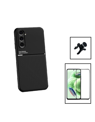 Kit Capa Magnetic Lux + 5D Full Cover + Suporte Magnético de Carro Reforçado para Samsung Galaxy M34 5G - Preto