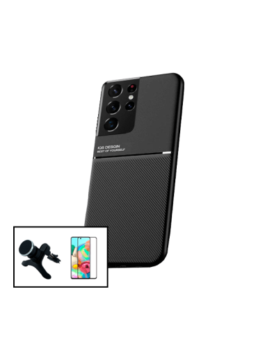 Kit Capa Magnetic Lux + 5D Full Cover + Suporte Magnético de Carro Reforçado para Samsung Galaxy S21 Ultra 5G