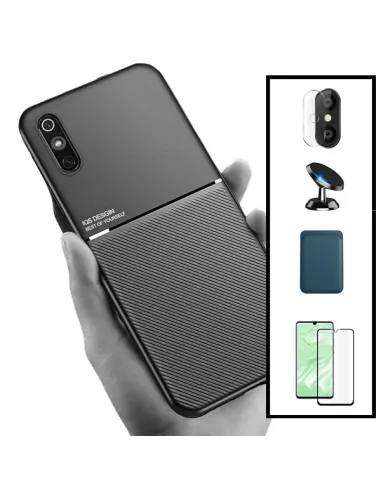 Kit Capa Magnetic Lux + Magnetic Wallet Azul + Vidro + Película de Câmara + Suporte Magnético para Xiaomi Redmi 9A