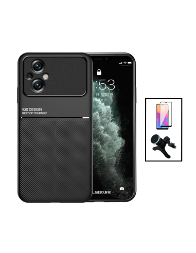 Kit Capa Magnetic Lux + 5D Full Cover + Suporte Magnético de Carro Reforçado para Xiaomi Poco M5 - Preto