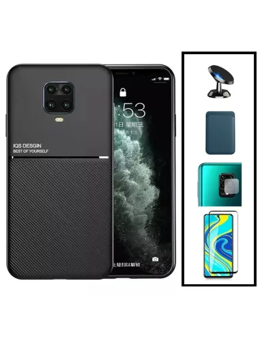 Kit Capa Magnetic Lux + Magnetic Wallet Azul + Vidro + Película de Câmara + Suporte Magnético para Xiaomi Redmi Note 9 Pro