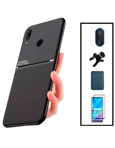 Kit Capa Magnetic Lux + Magn Wallet Azul + Vidro + Película de Câmara + Sup Reforçado para Huawei P Smart Plus 2019